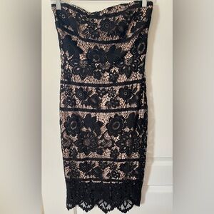 Express Black Floral Lace Strapless Dress